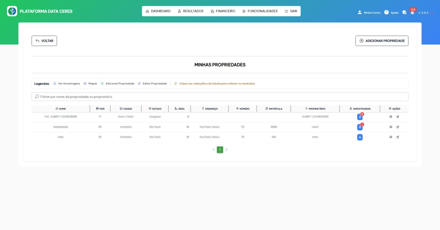 Data Ceres - Tela de Propriedades